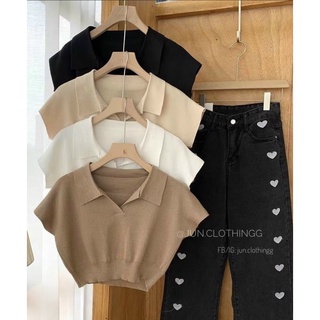 Mh áo len croptop cổ bẻ 4m cho nữ