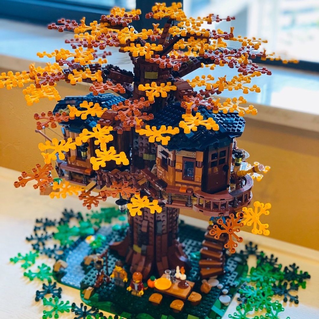 Four Seasons Tree House Building Blossom Cherry Blossom Manor Villa Forest Cabin Street View Khối xây dựng lắp ráp Đồ chơi