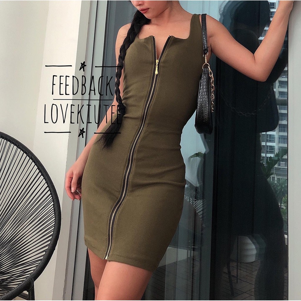 Váy dây kéo zip phía trước ôm body dành cho nữ LOVEKIUTEE