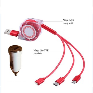 Combo tẩu sạc & cáp sạc 3 đầu(dùng trong ô tô)