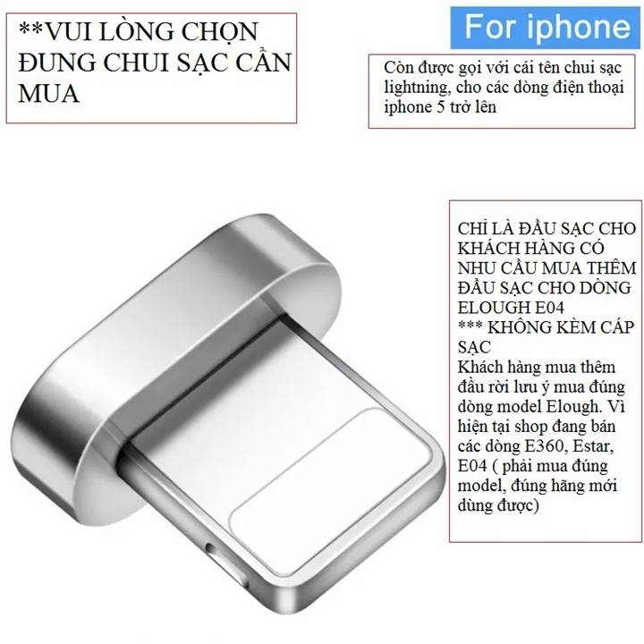 Đầu Sạc ,MicroUSB,Type C Mua Rời Của Dòng Cáp Sạc Nam Châm Elough E04 Hàng