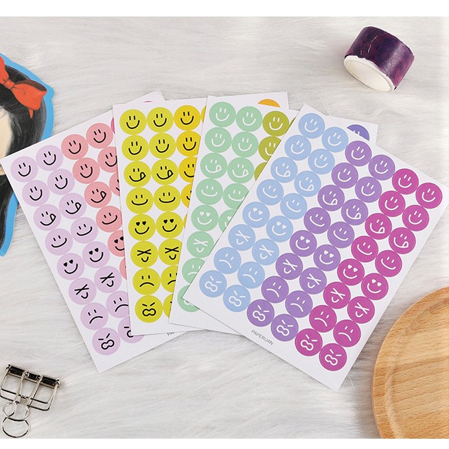 Set 3 sticker tròn emoji cảm xúc nhiều màu sắc dùng để trang trí nhật ký, sổ tay, bullet journal, mood tracker