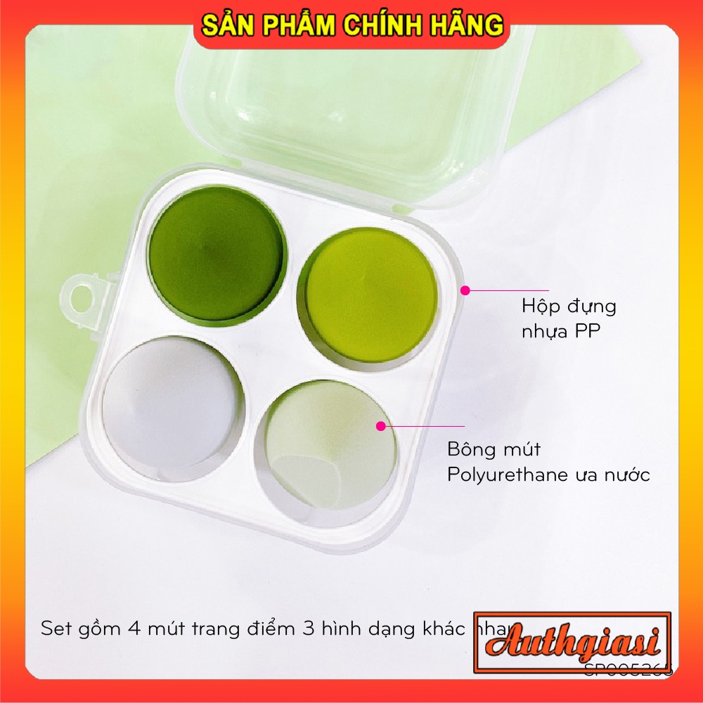 Set bông phấn tán nền cushion cao cấp mềm mại kèm hộp đựng trong suốt tiện lợi