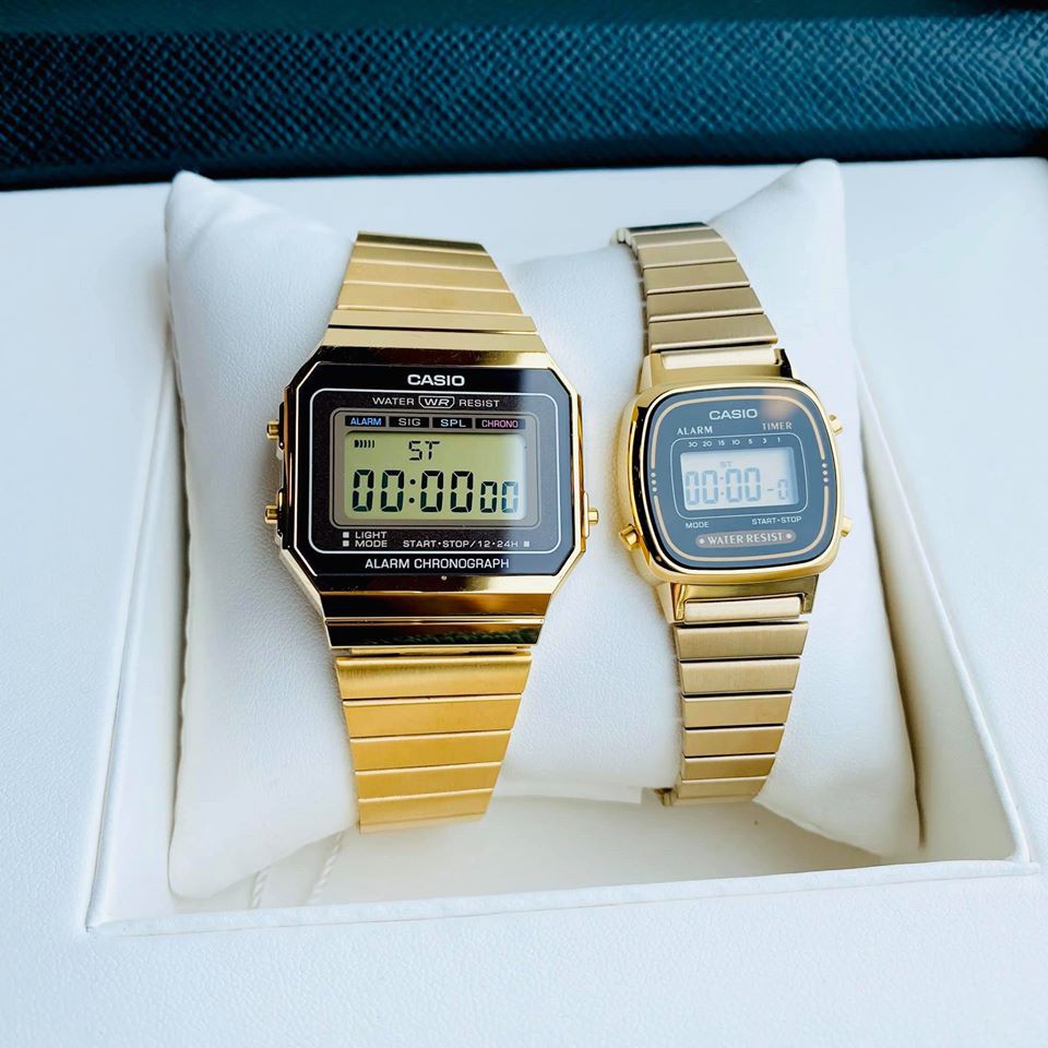 Đồng hồ đôi nam nữ Casio A700 và LA670 Gold - Hàng chính hãng - Fullbox Tem - BH 1 năm