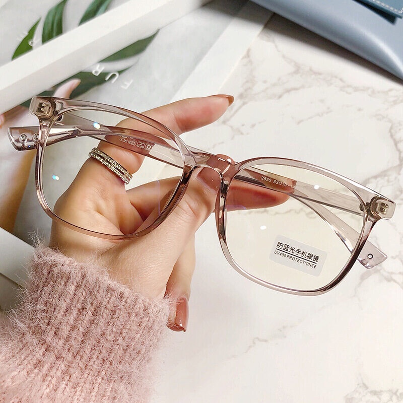 Mắt Kính Chống Bức Xạ Gọng Trong Suốt Màu Hồng Xanh Dương Phong Cách Hàn Quốc Cho Nữ