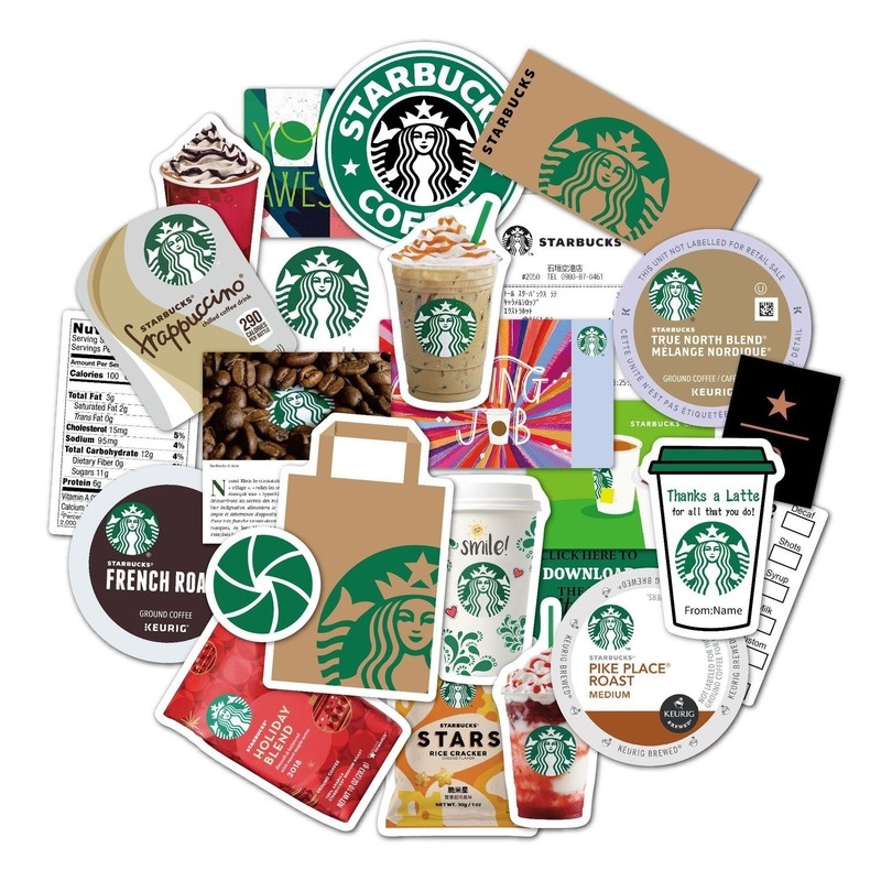 Set 25 nhãn dán họa tiết Starbucks Mcdonald chống nước trang trí vali/máy tính