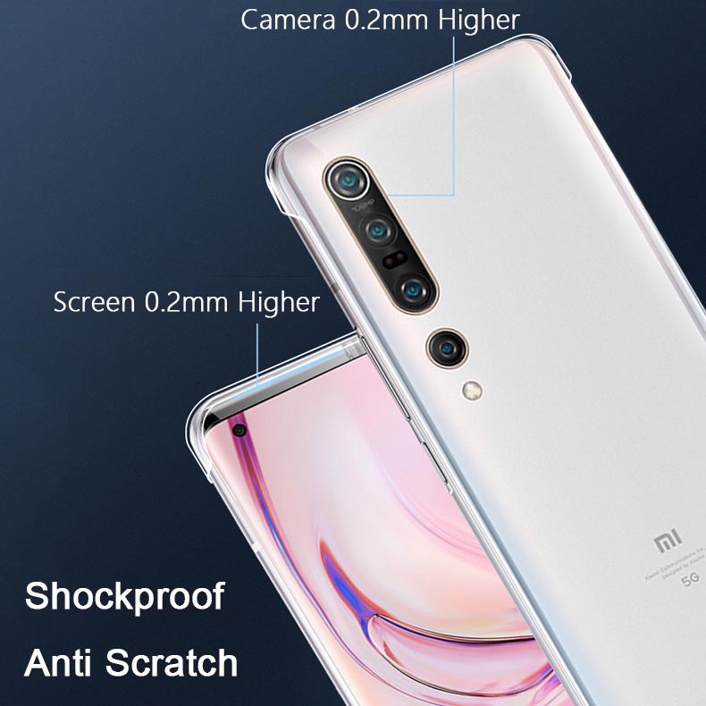 Ốp điện thoại PC cứng trong suốt siêu mỏng góc cong không viền bảo vệ cho Xiaomi Mi 10 Ultra Pro 10s 4G 5G