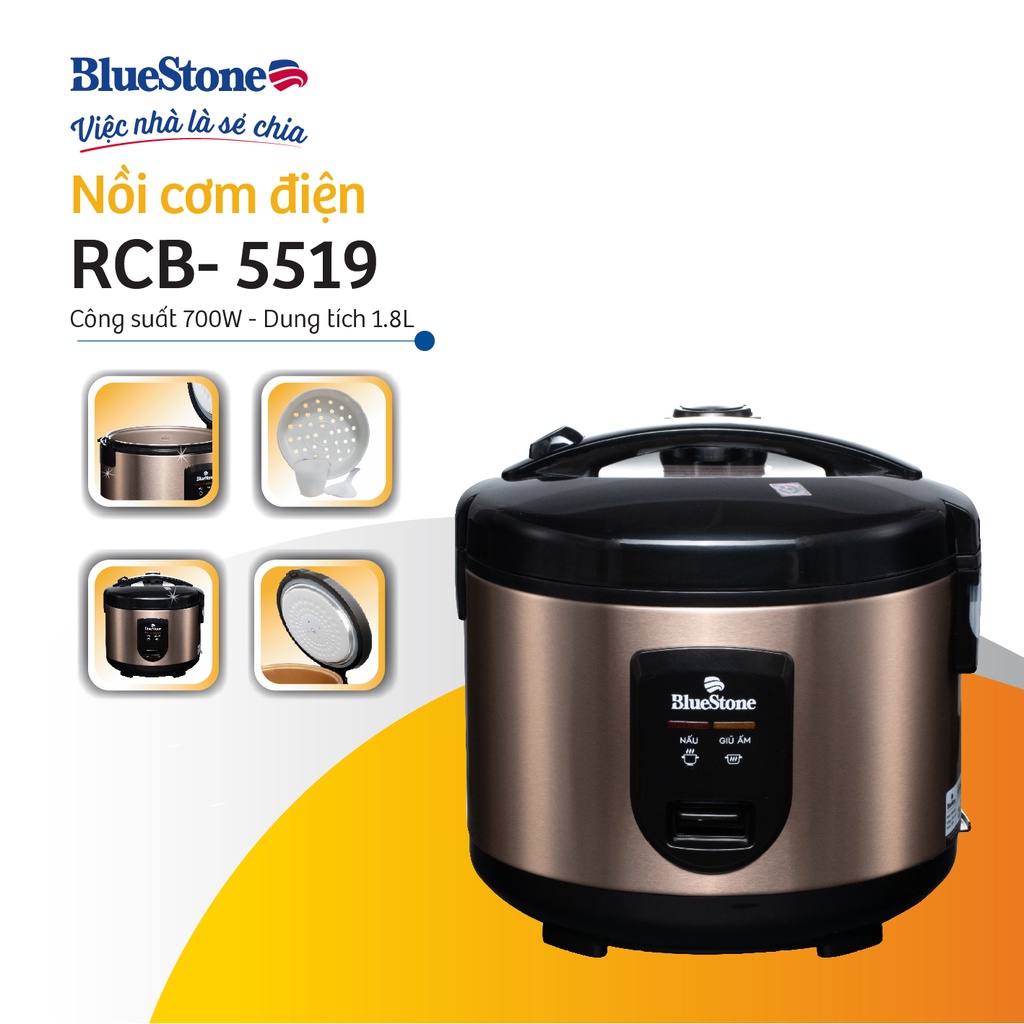 [Mã ELBLUEWL5 giảm 10% đơn 500K] NỒI CƠM ĐIỆN BLUESTONE RCB-5519