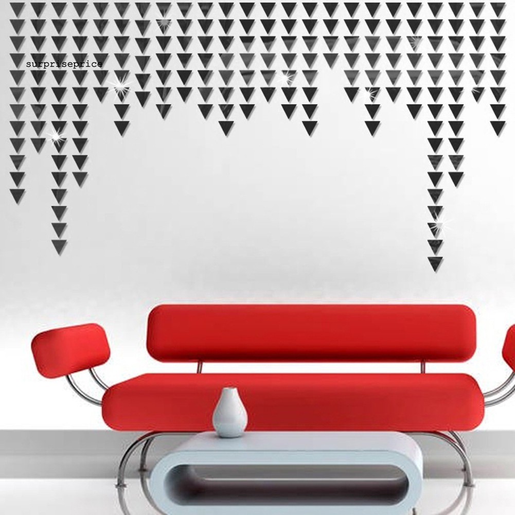 100 Miếng hình dán tường acrylic hình tam giác 3d tráng gương độc đáo