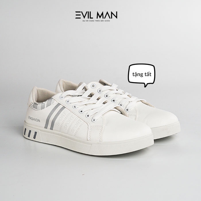 Giày Sneaker Nam, Giày Thể Thao Nam Trắng EVIL SPORT 01 WHITE màu Trắng Sọc Mờ - ES02