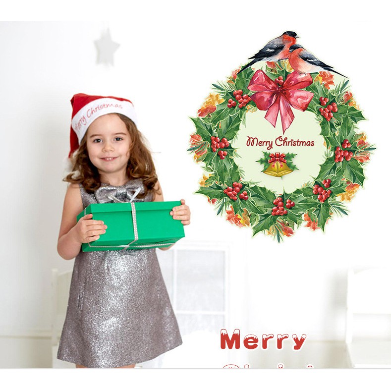 Decal trang trí Noel vòng Nguyệt Quế kèm chữ