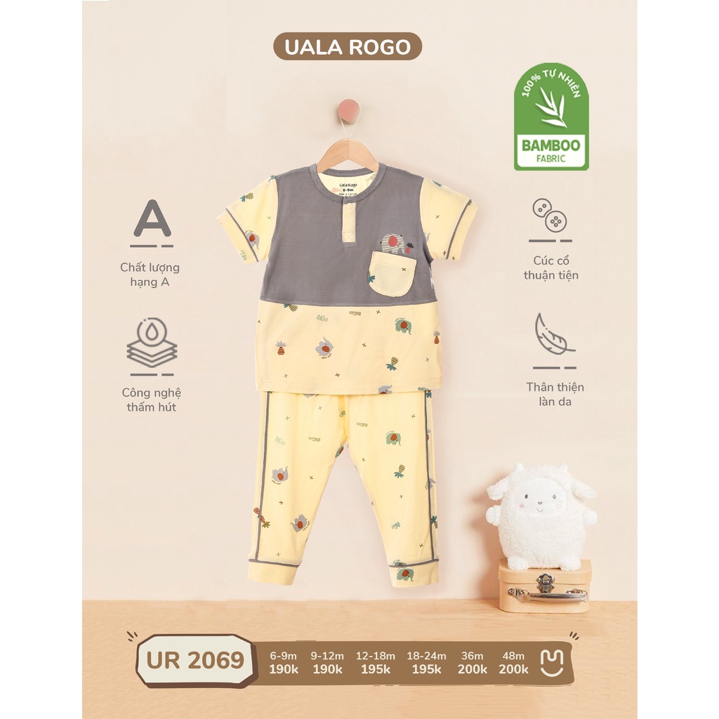 Bộ quần dài áo cộc Ualarogo 6 tháng - 4 tuổi vải sợi tre Bamboo mềm mịn co giãn thoáng mát cổ tròn mặc hè 2069