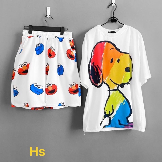 Bộ hoạt hình cún nhiều màu+ quần dài ống suông hoặc quần đùi