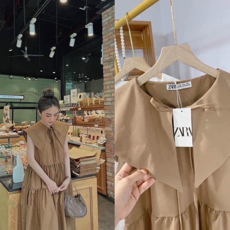 Đầm bầu babydoll cổ nhọn thắt nơ  tkutrang -  váy bầu tiểu thư dáng xòe 2 màu siêu xinh