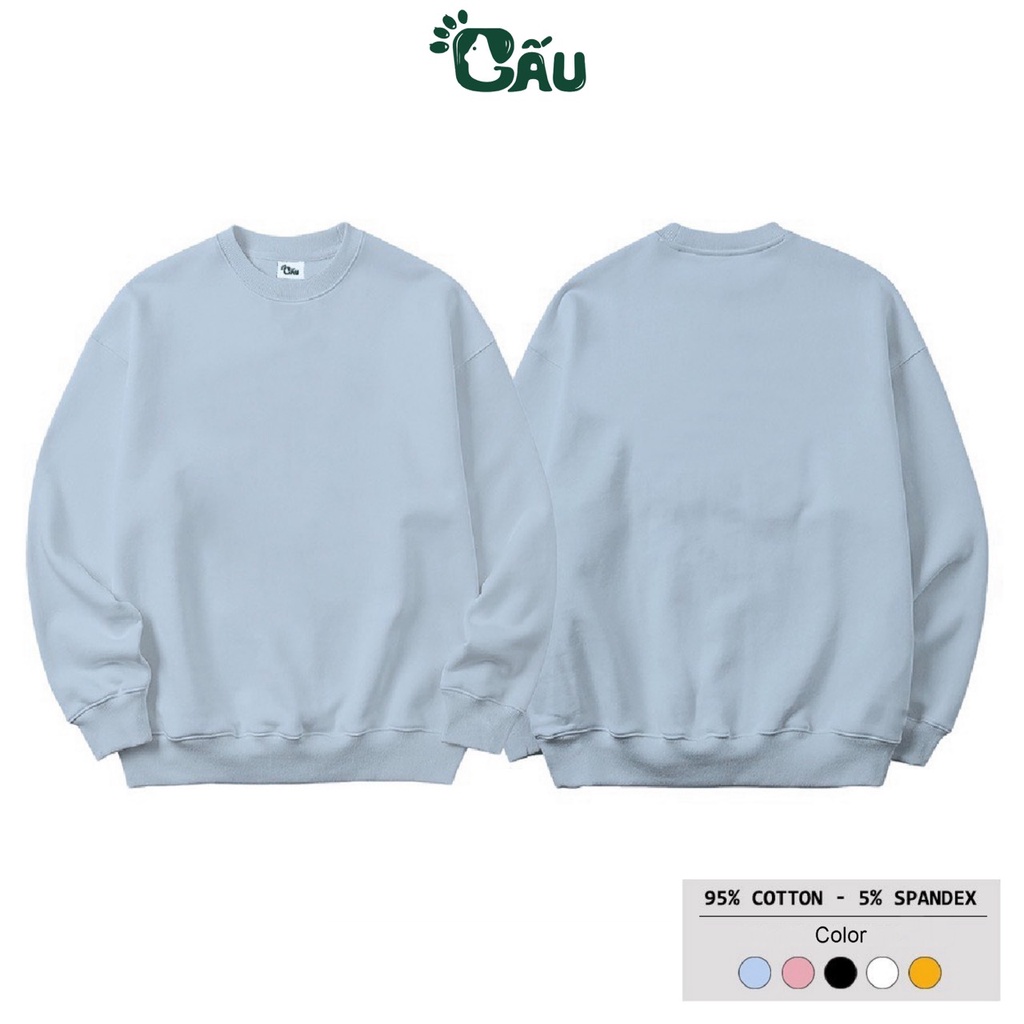 Áo sweater GẤU 194 vải nỉ thu đông co dãn, dày dặn mềm mịn form rộng phong cách Unisex full màu - Trơn SW