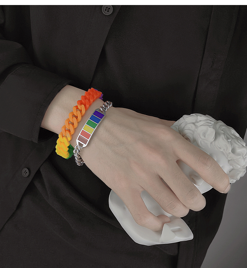 Vòng đeo tay kim loại phối mặt màu sắc cầu vồng phong cách Hàn Quốc thời trang cho nữ