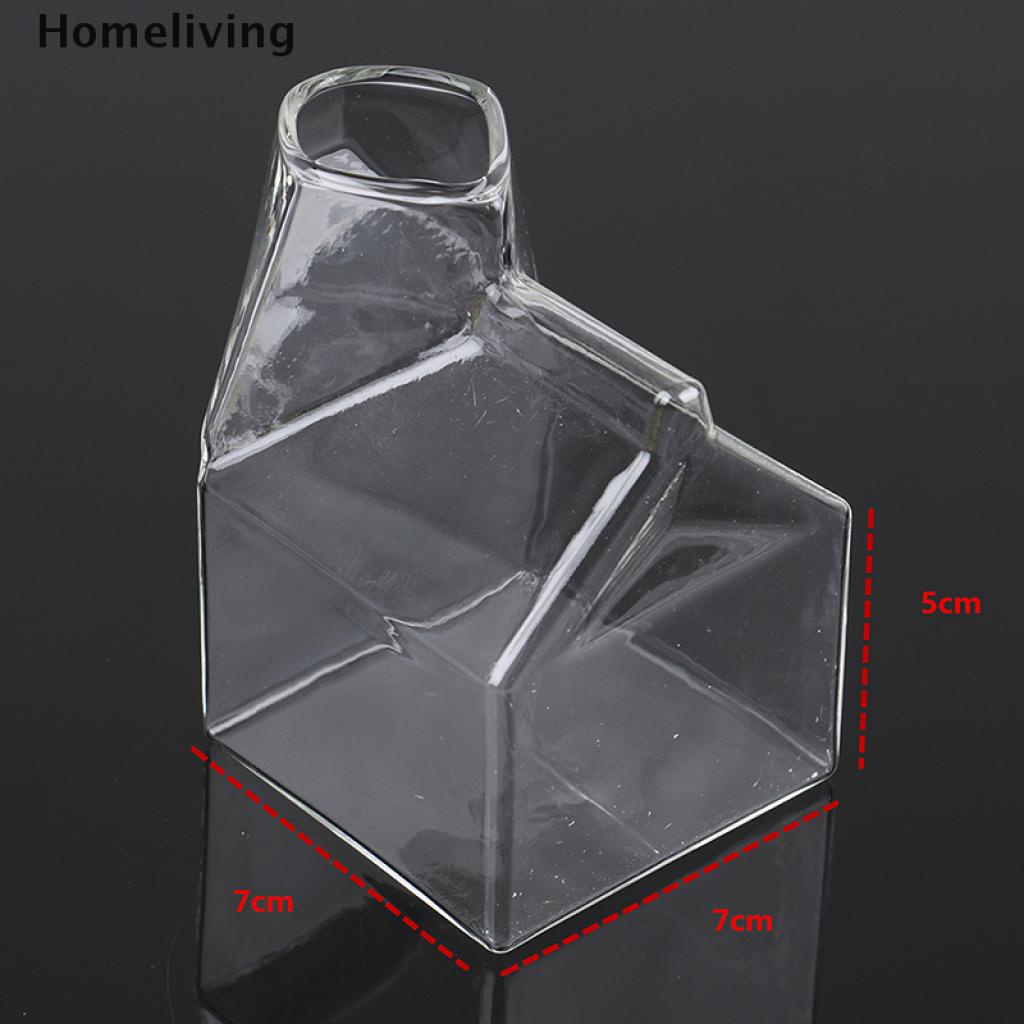 homeliving 1pcs 250ML Half Pint Milk Carton Style Creative Mini Creamer Jug Glass Milk Mug VN