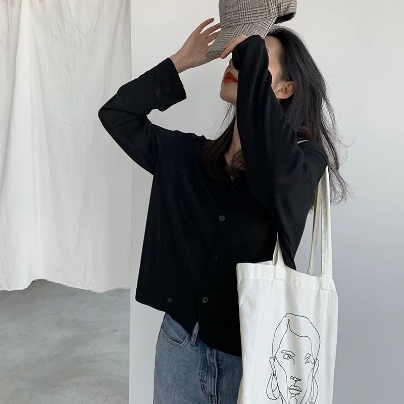 Áo cardigan dệt kim tay dài dáng rộng chống nắng thời trang mùa thu dành cho nữ