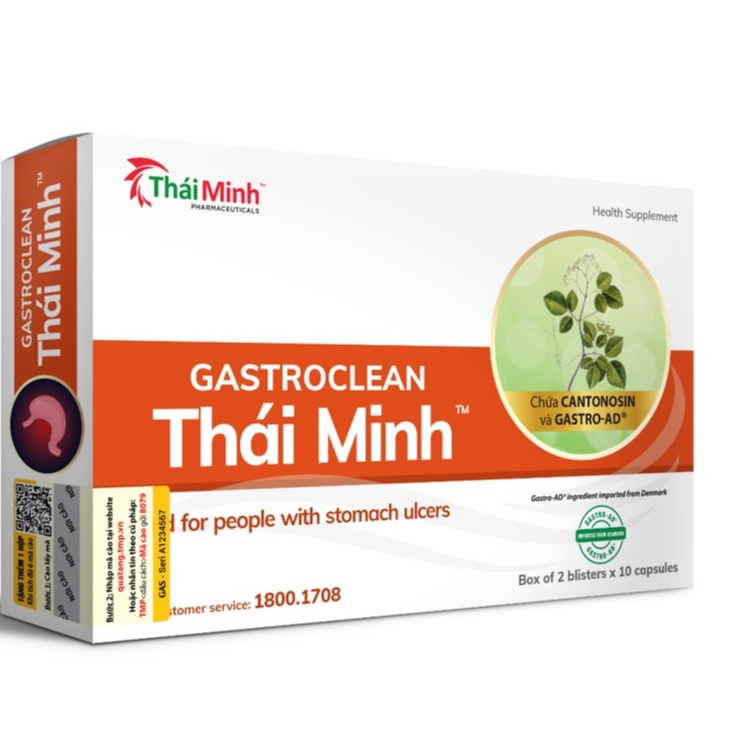 GastroClean Thái Minh - Hỗ trợ giảm acid dịch vị, bảo vệ niêm mạc dạ dày (20 VIÊN)