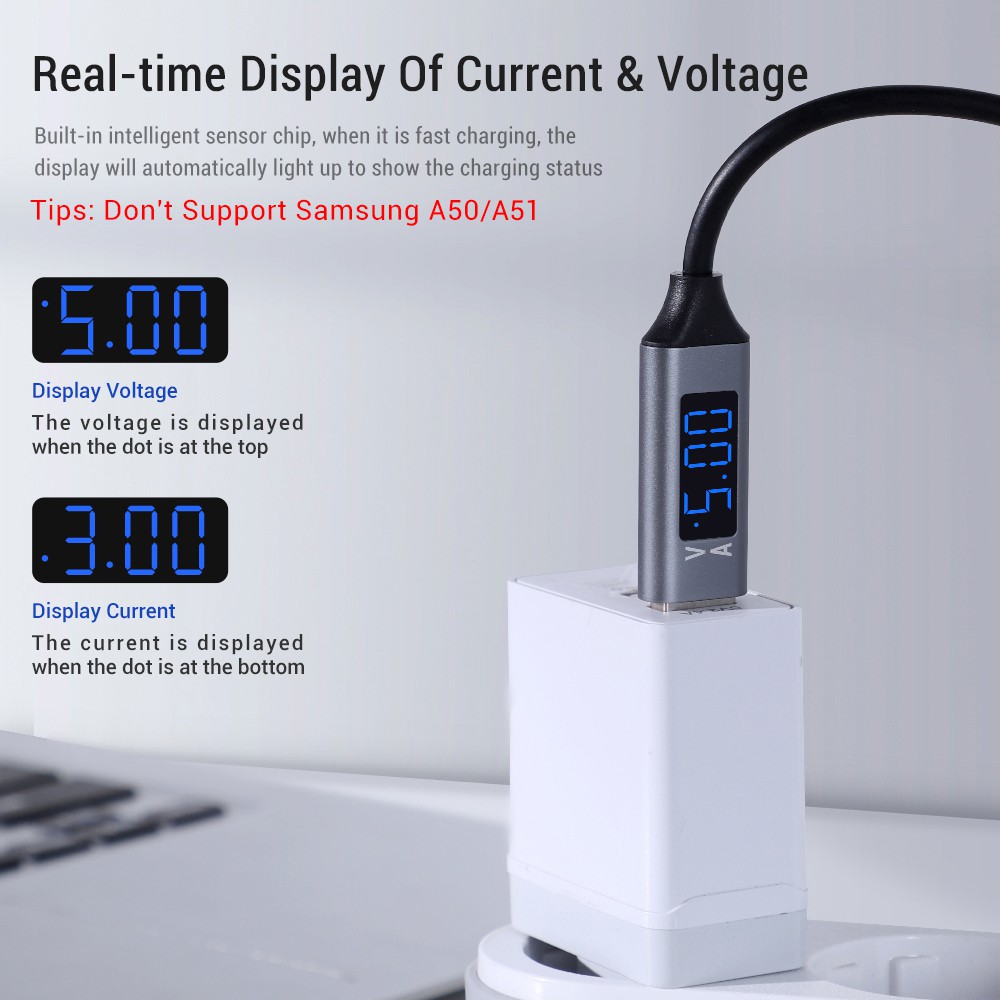 Dây Cáp TOPK 1m LED Vôn Kế Và Điện Áp Với Cổng Micro USB Type C Cho Điện Thoại Android