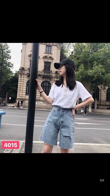 Quần short jeans lửng ngố rách bên ulzzang cạp cao kèm ảnh thật