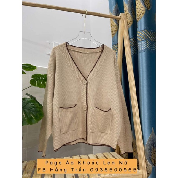 Áo khoác len cardigan cổ tim viền from rộng chất mịn CC.