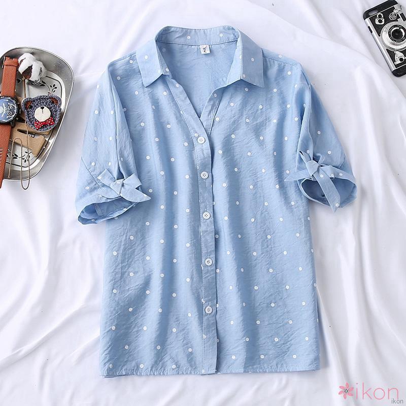 Áo Chiffon Nữ Tay Dài Họa Tiết Chấm Bi