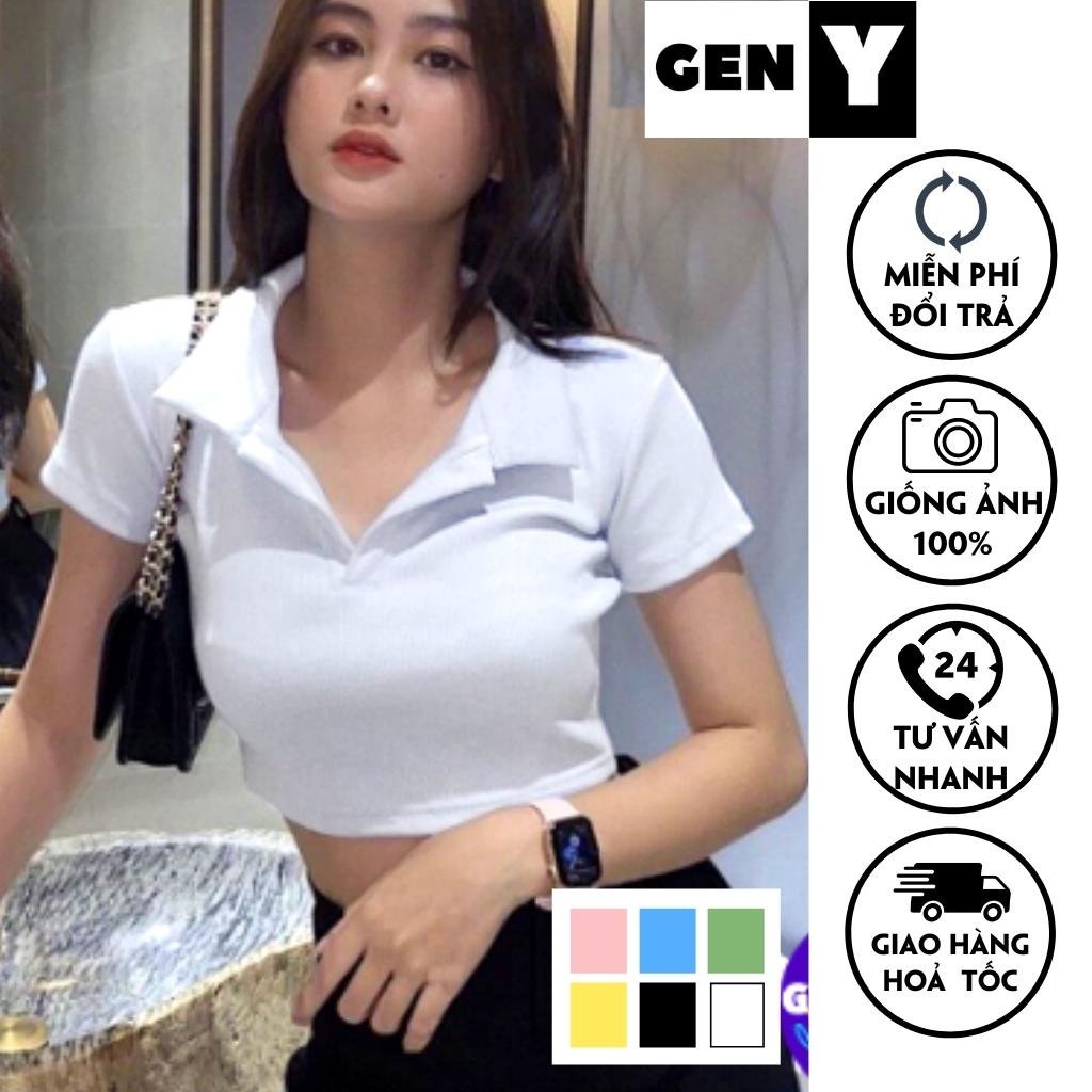 Áo Croptop Ngắn Tay Polo GenY Áo Kiểu Nữ Cổ Sơ Mi Chất Zip co giãn 4 Chiều kiểu dáng hàn quốc thanh lịch