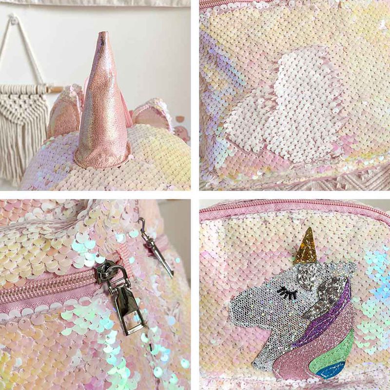 Ba lô đính kim sa thiết kế họa tiết kì lân đáng yêu dành cho bé gái