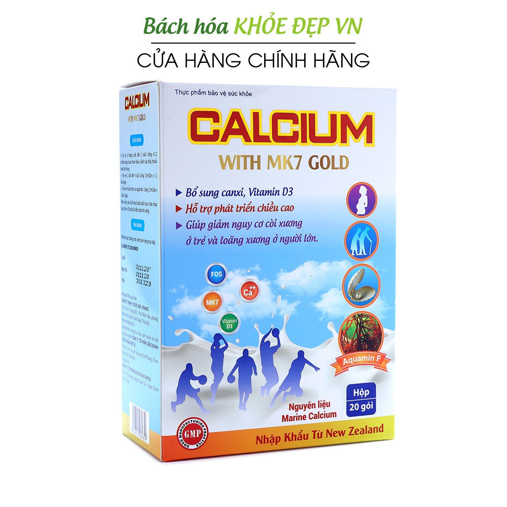 Canxi sữa tăng chiều cao, chắc khỏe xương cho bé từ 6 tháng Calcium With MK7 Gold - Hộp 20 gói