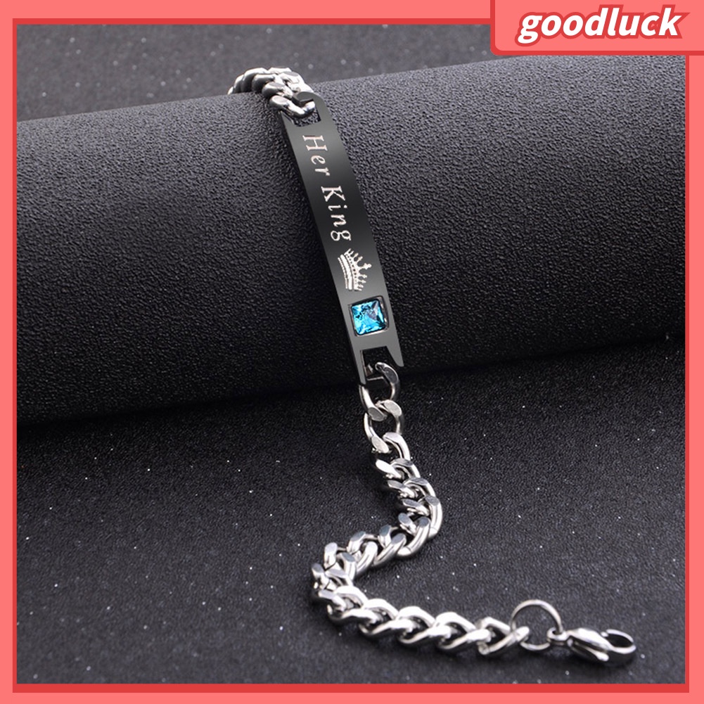 Vòng tay đôi in chữ His Queen Her King và vương miện thời trang