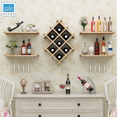 Kệ Để Vang Trang Trí Treo Tường Nhỏ Xinh SIB Decor, Tặng Kèm 02 Giá Treo Ly KR06