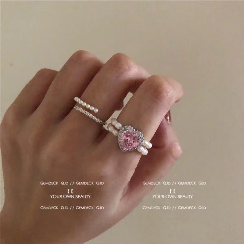 Nhẫn Đính Đá Hình Trái Tim Phong Cách Retro Thời Trang Cho Nữ