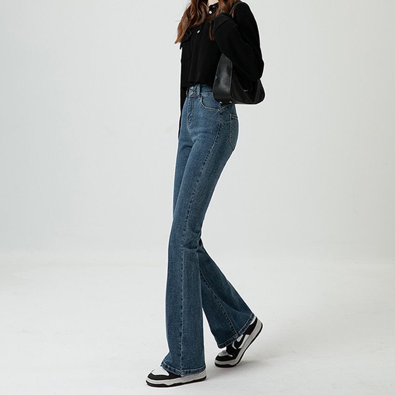 Quần Jean Ống Loe Lưng Cao Dáng Ôm Dễ Phối Đồ Thời Trang Mùa Xuân Mới 2022 Cho Bạn Gái