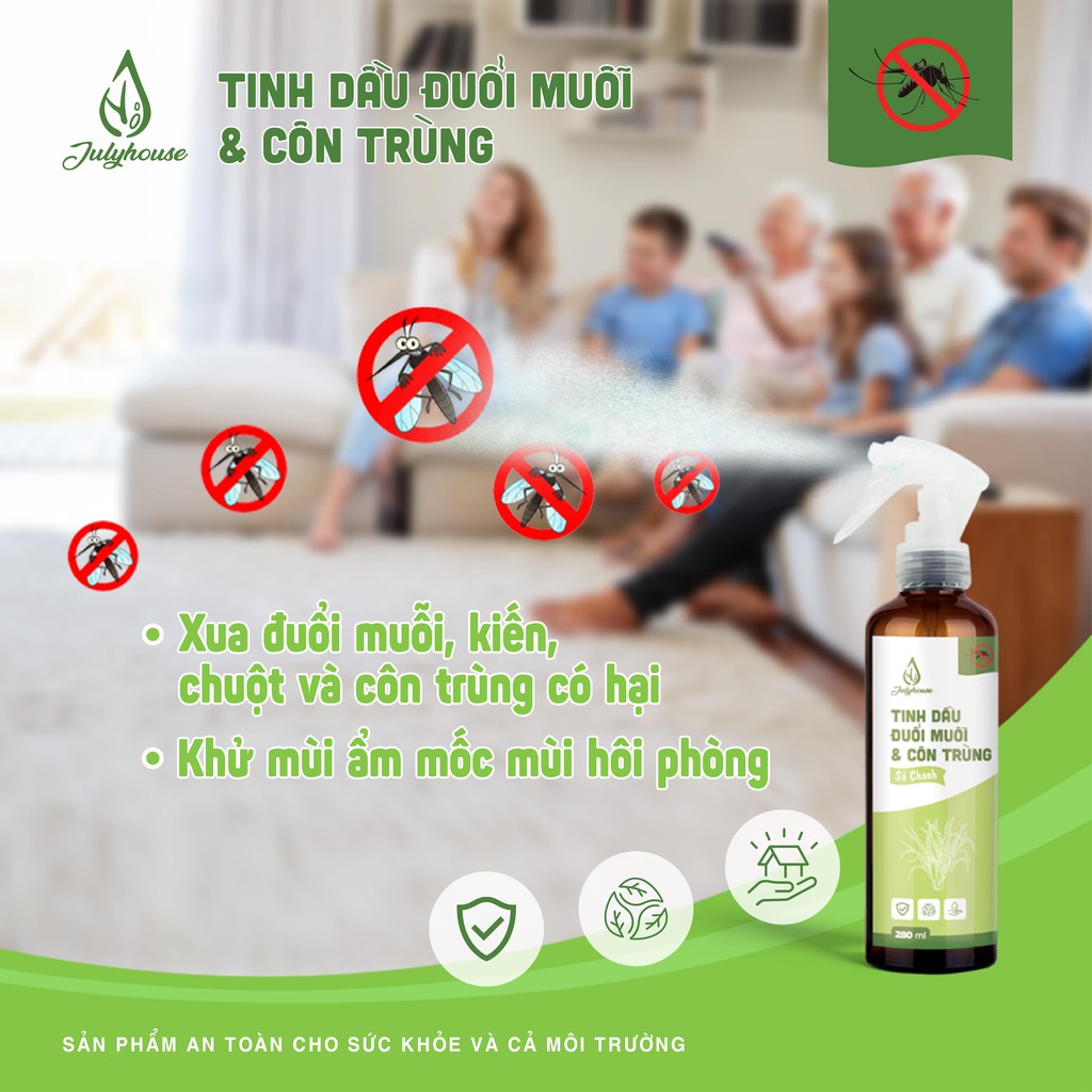 Combo 2 bình xịt phòng tinh dầu Sả Chanh 280ml/chai JULYHOUSE khử mùi đuổi muỗi và côn trùng hương dễ chịu