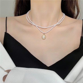Vòng cổ ngọc trai nhân tạo 2 tầng mặt cổ điển B107