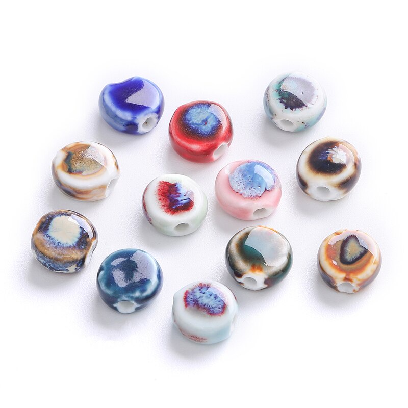 Bộ 10 hạt gốm sứ hình tròn họa tiết độc đáo dùng làm đồ thủ công 11mm