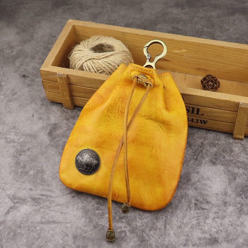 Ví Da Nhỏ Đựng Tiền Xu Có Dây Rút Phong Cách Retro