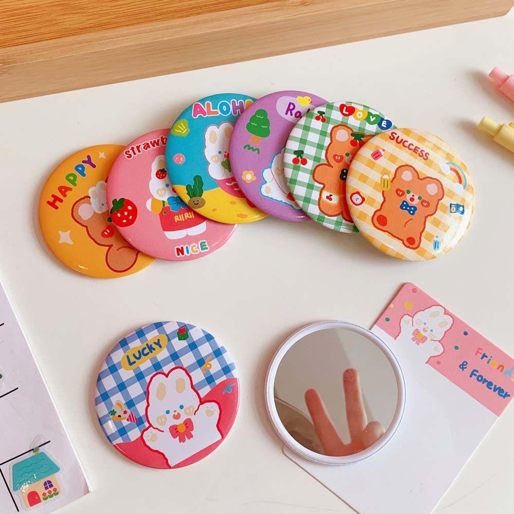 OCEANMAP Gương Trang Điểm Mini Kiểu Tròn Họa Tiết Hoạt Hình Dễ Thương