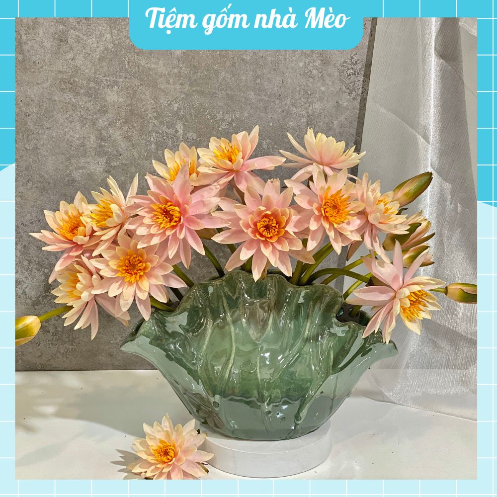 Lọ Cắm Hoa Hình Lá Sen Bát Tràng Tặng Kèm Miếng Định Hình Cắm Hoa