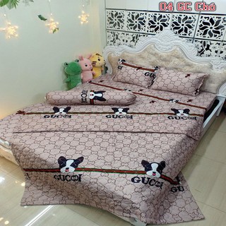 Sỉ Bộ Chăn Hè Ga Gối Kèm Vỏ Gối Ôm set 5 món Sally Mẫu GU_CII CHÓ NÂU
