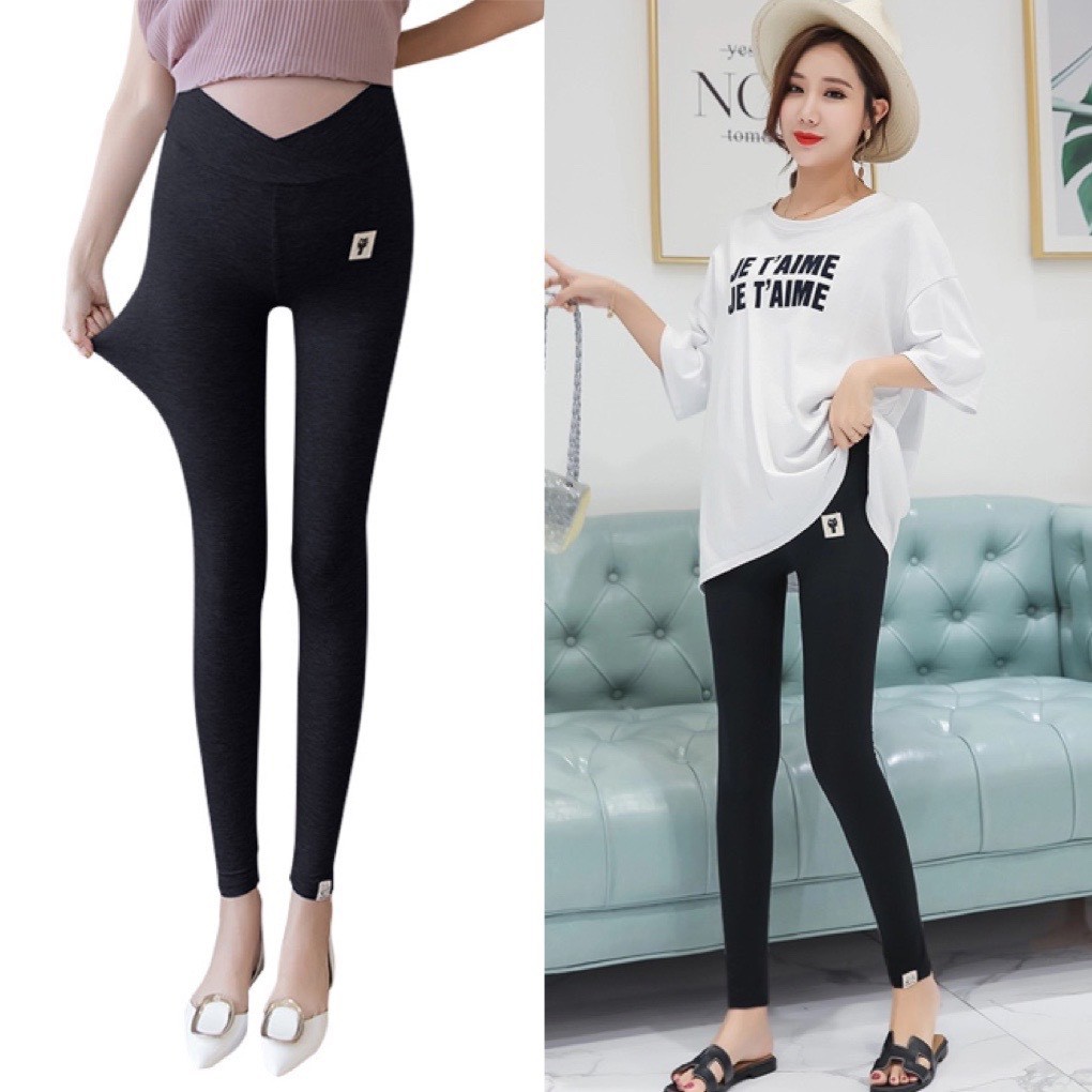 Quần bầu legging CẠP CHÉO MÈO đẹp co giãn thoải mái, tiện lợi an toàn cho Mẹ bầu QB8888