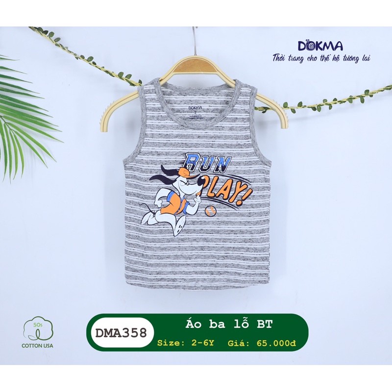 [FREESHIP] Áo ba lỗ/ 3 lỗ cotton bé trai 2-6 tuổi DOKMA in hình đáng yêu DMA358