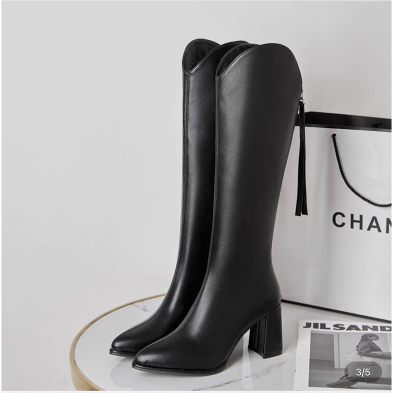 bốt gối (boot đùi) cổ V mũi nhọn khoá dây da gót 7p da lì xịn (FULL HỘP hàng QC) mã 295 | BigBuy360 - bigbuy360.vn