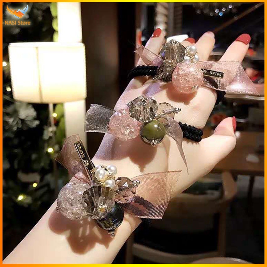 Dây buộc tóc nữ pha lê cao cấp sang trọng - Set 5 dây cột tóc dễ thương, bền đẹp - NASI Store