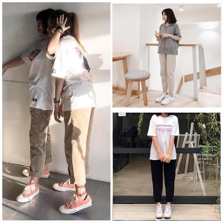 Quần baggy kaki nam nữ Unisex sắn gấu phong cách Hàn Quốc