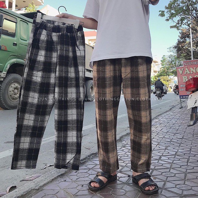 Quần Cul / Quần Unisex Nam Nữ [ ống suông kẻ caro nữ ]- freesize dưới 70 kg | BigBuy360 - bigbuy360.vn