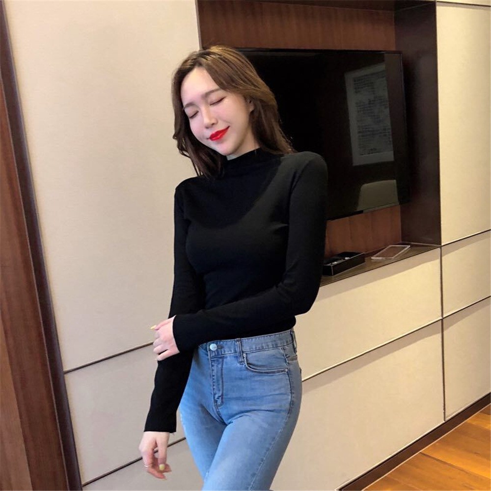 Áo kiểu nữ tay dài cổ lọ phong cách Hàn Quốc | BigBuy360 - bigbuy360.vn