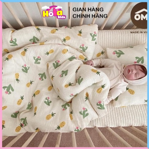 Chăn Đông Vải Xô Sợi Tre Kèm Gối Đầu Bông Gòn Nhập Hàn Chính Hãng OME cho bé HolaKids