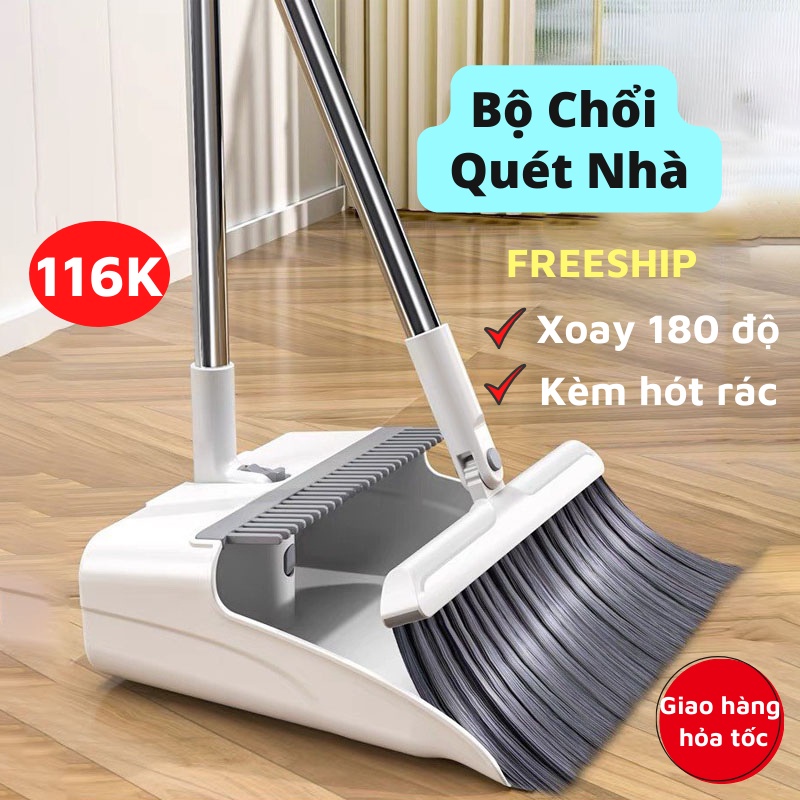 Chổi Quét Nhà, Chổi Quét Nhà Thông Minh Kèm Hót Rác 2 In 1 Cán Dài Tiện Dụng LEON OFFICIAL